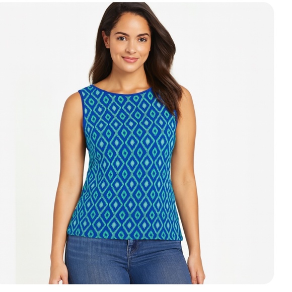 FOREVER 21 Blue Diamond Print Sleeveless Top Size Jrs Small - Picture 1 of 7